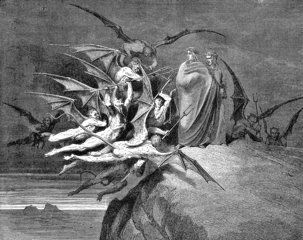 Dante Virgil demons illustration Hell Gustave Dore 1861