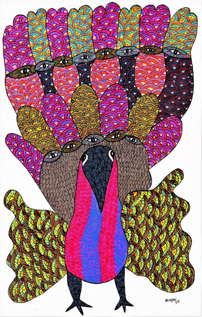 Peacock gond painting by Unknown artist