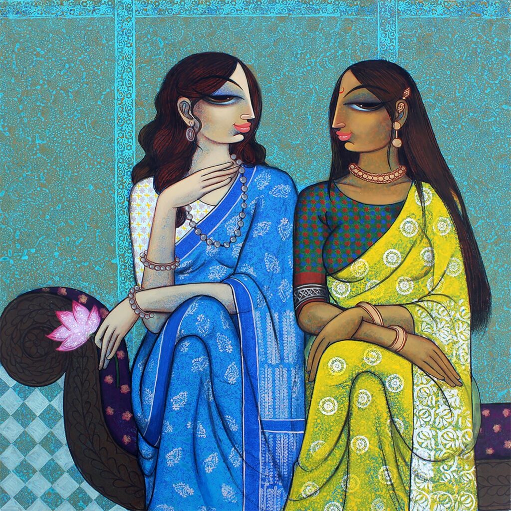 human figure in painting by Varsha Kharatmal