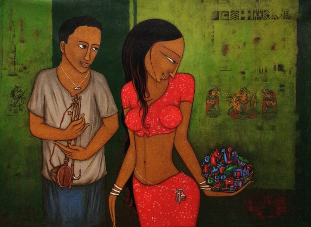 Human figure in painting by H S Bhati