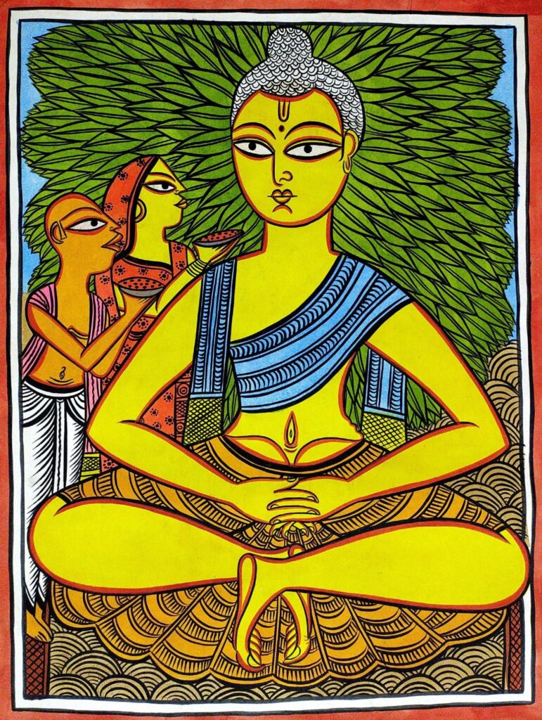 Symbolic nature in Indian Art - Meditating buddha by Bahadur Chitrakar