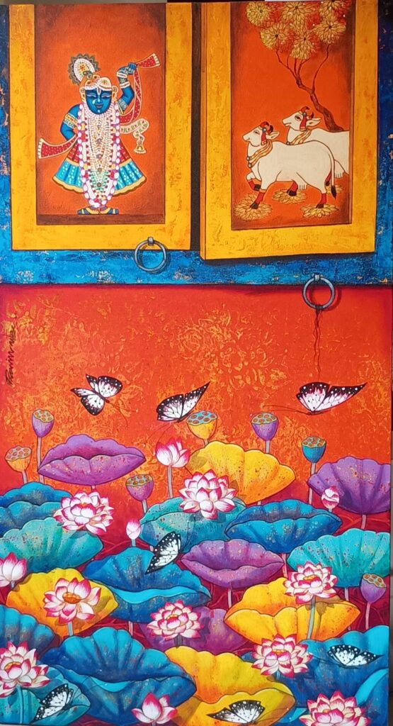 Symbolic nature in Indian art - shreenathji with lotus by Pravin Utge

