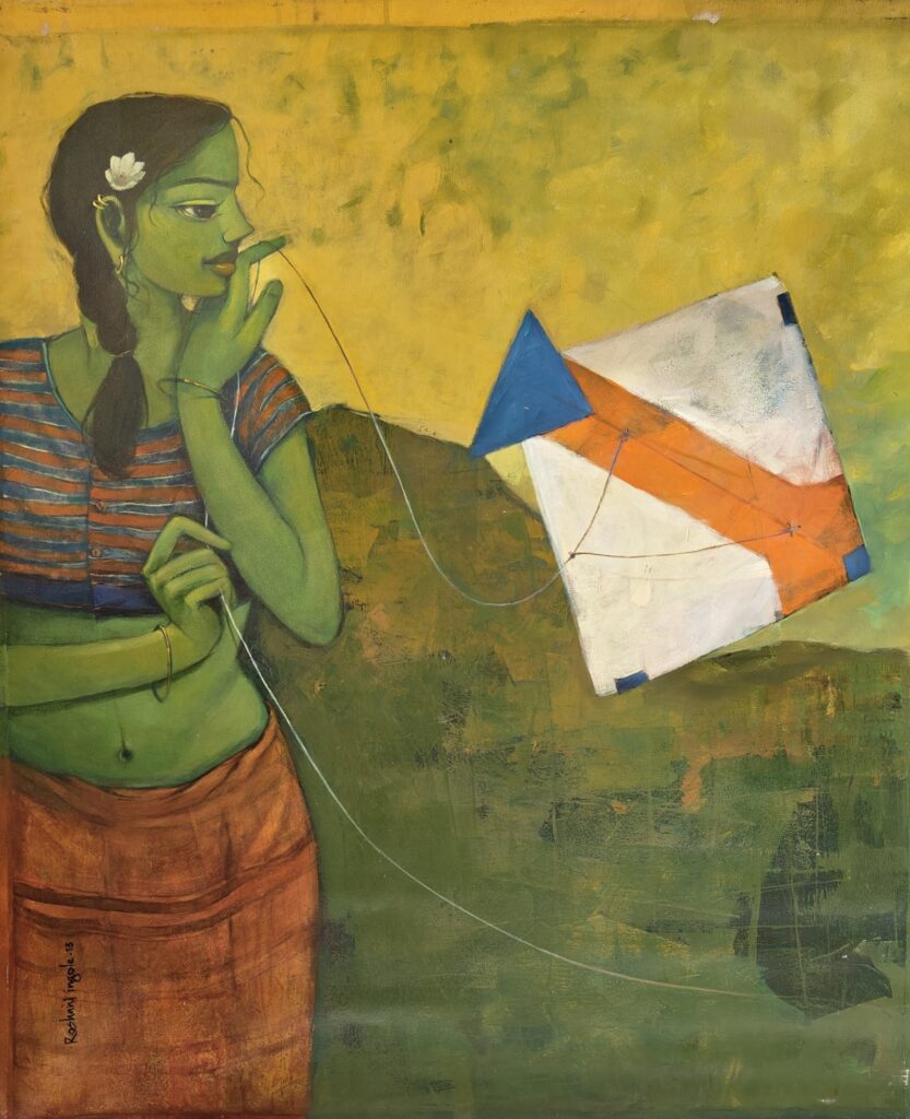 Subtle colour palettes - girl with kite by Roshani Ingole