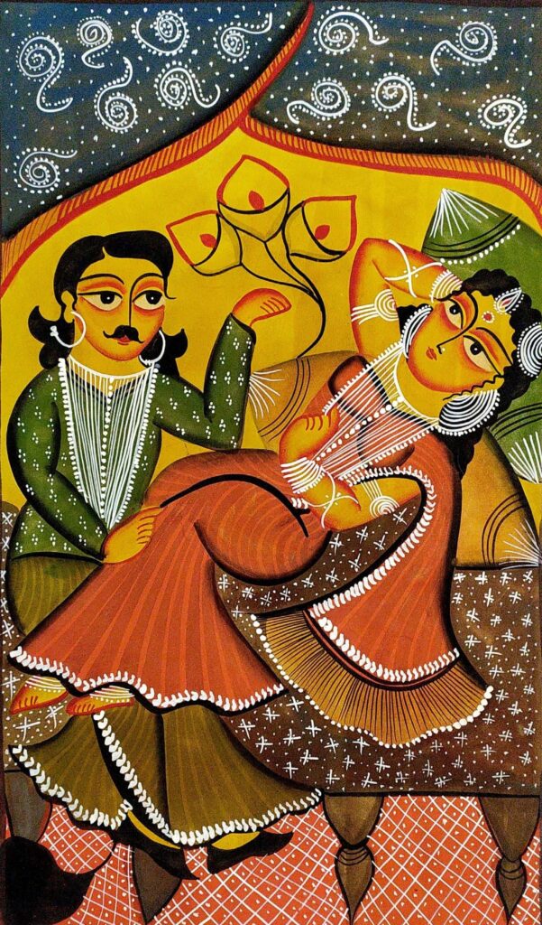 Kalighat painting- babu and bibi by Swarna Chitrakar
