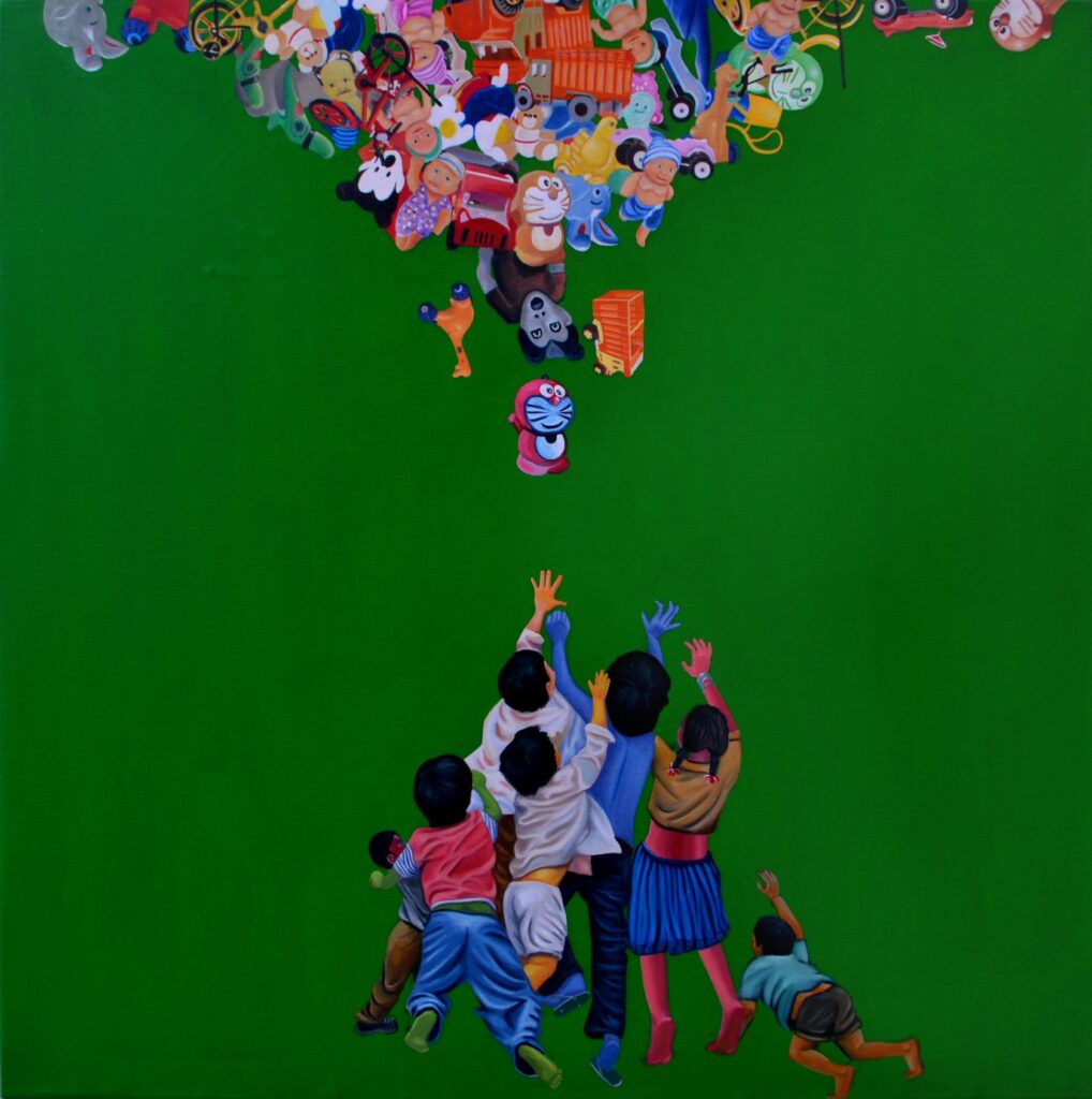 Indian canvas art- chilhood nostalgia - by Jitendra art studio - artists
