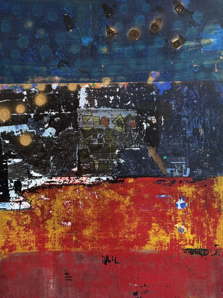 modern Indian narrative art - Absrstct art - Ladscape on old wall by Aditya Sagar